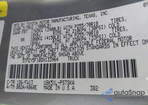 2013 Toyota Tundra Grade 5.7L V8 из США, поврежденный, VIN 5TFEY5F10DX133964